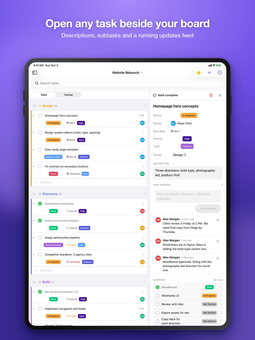 Open any task beside your board (iPad)