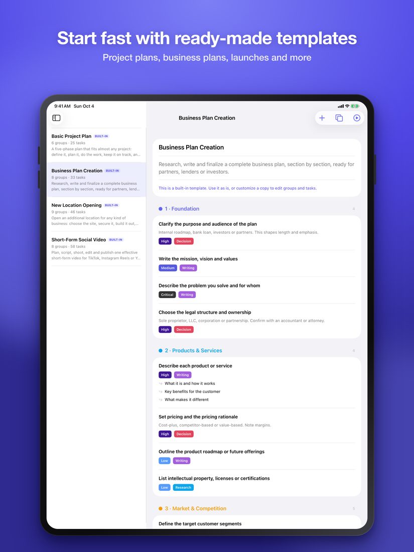 Start fast with ready-made templates (iPad)