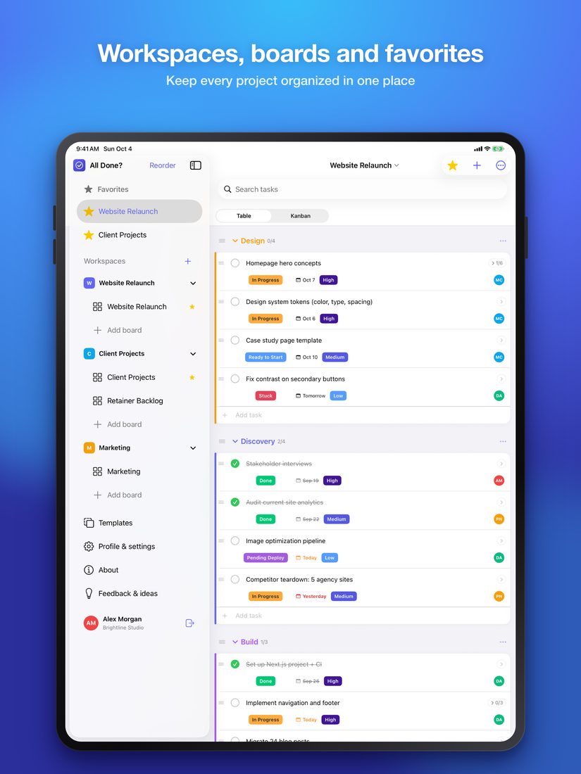 Workspaces, boards and favorites (iPad)