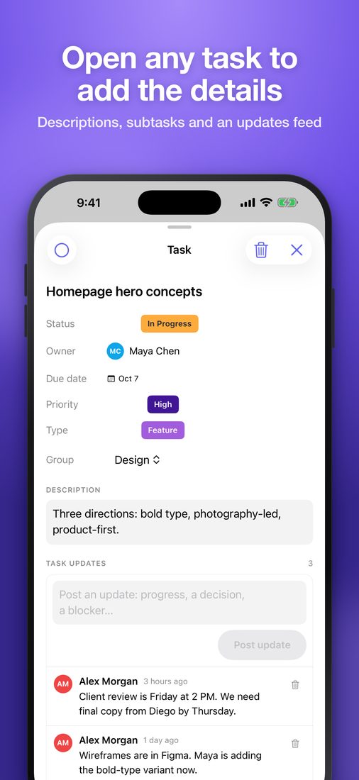 Open any task to add the details (iPhone)