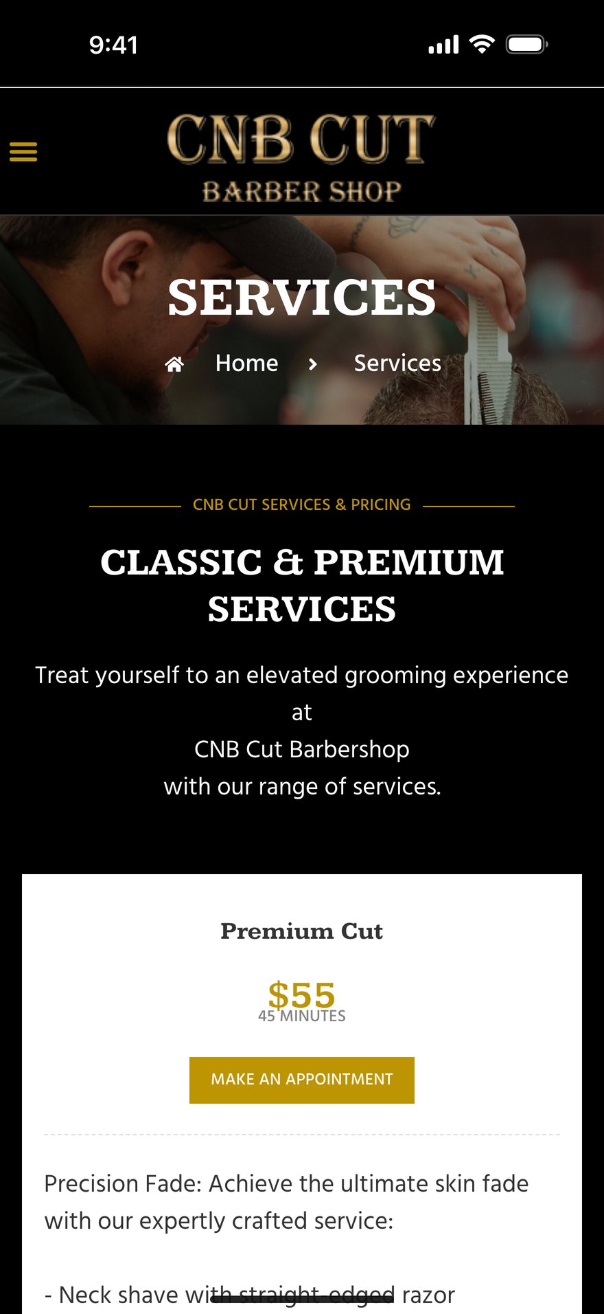 CNB Cut Barbershop on an iPhone