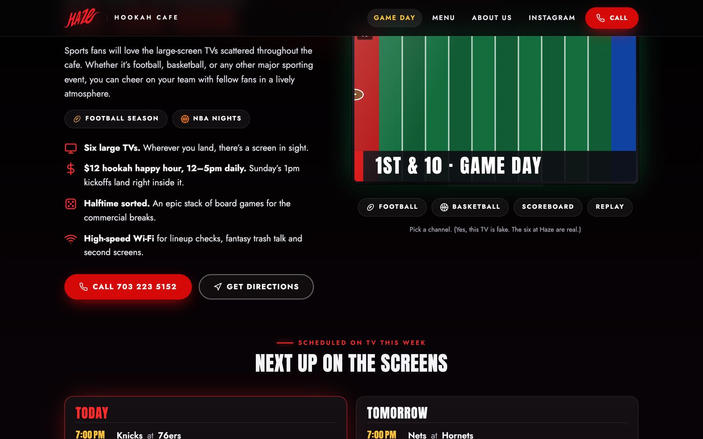Haze Hookah Cafe: Game day page on a Mac