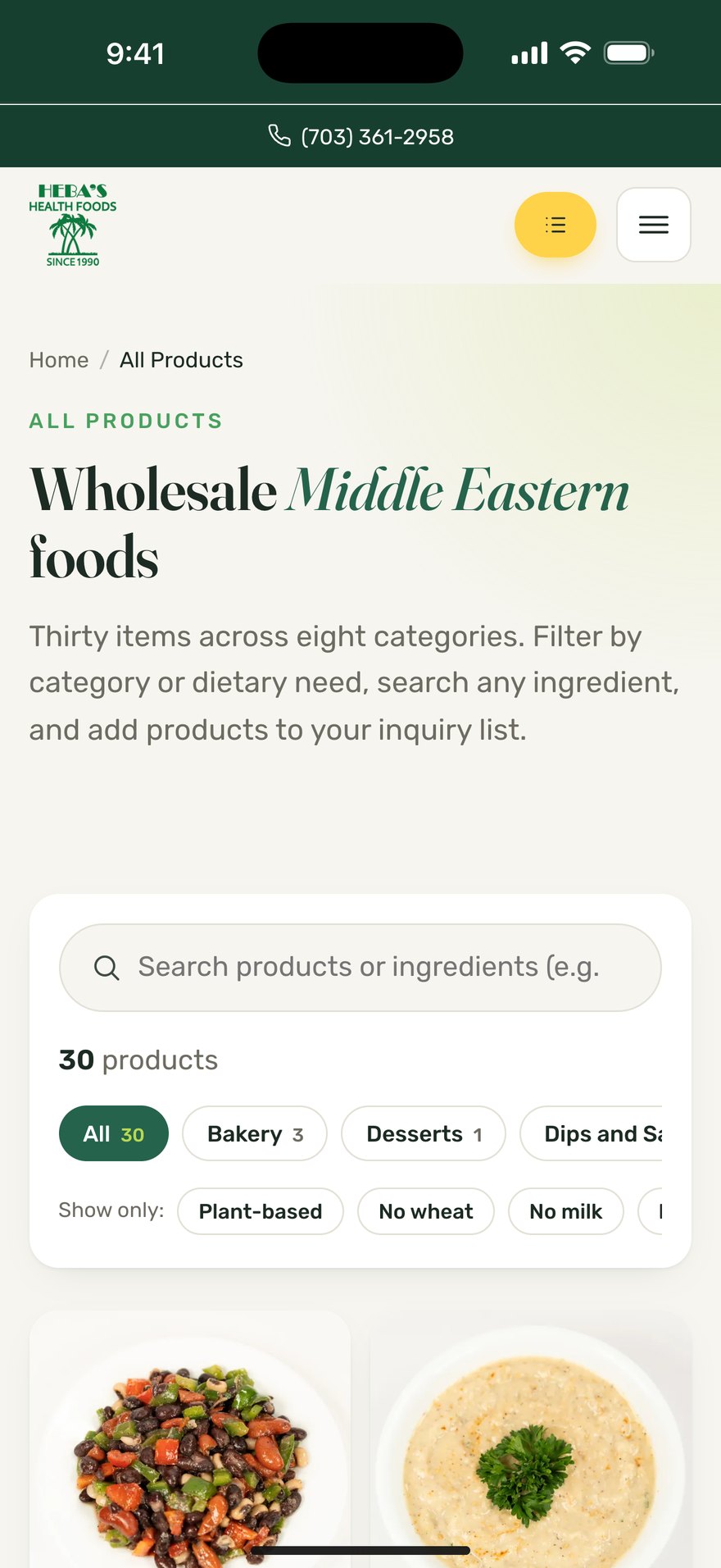 Heba's Health Foods on an iPhone